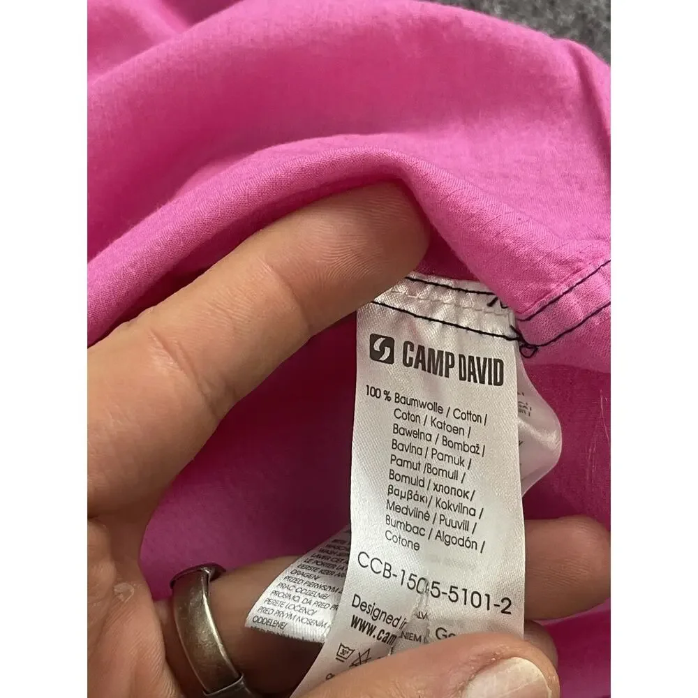 Camp David Shirt Mens Medium Pink Button Up Embroidered Short Sleeve Cotton N30
